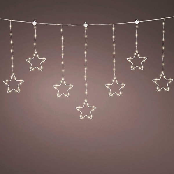 Cortina multifunción, exterior, con estrellas, blanco cálido, cable plateado, 1,2 m
