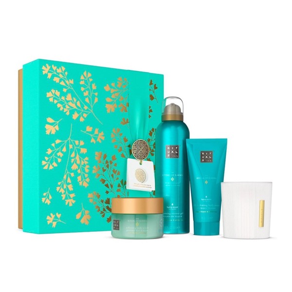 Rituals ritual of karma exfoliante corporal 1un + espuma de baño 1u + locion corporal 1u + vela 1u